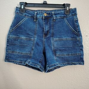 BLEU Women's Blue Denim Shorts Sz 4 Slash Pockets High Rise Stretch